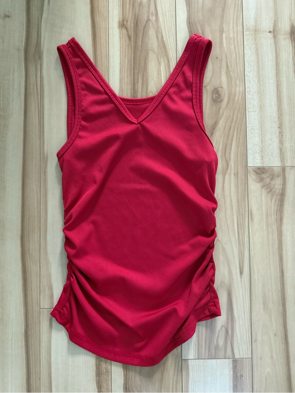 Sleeveless Ribbed Red Tank with Scoop Neck